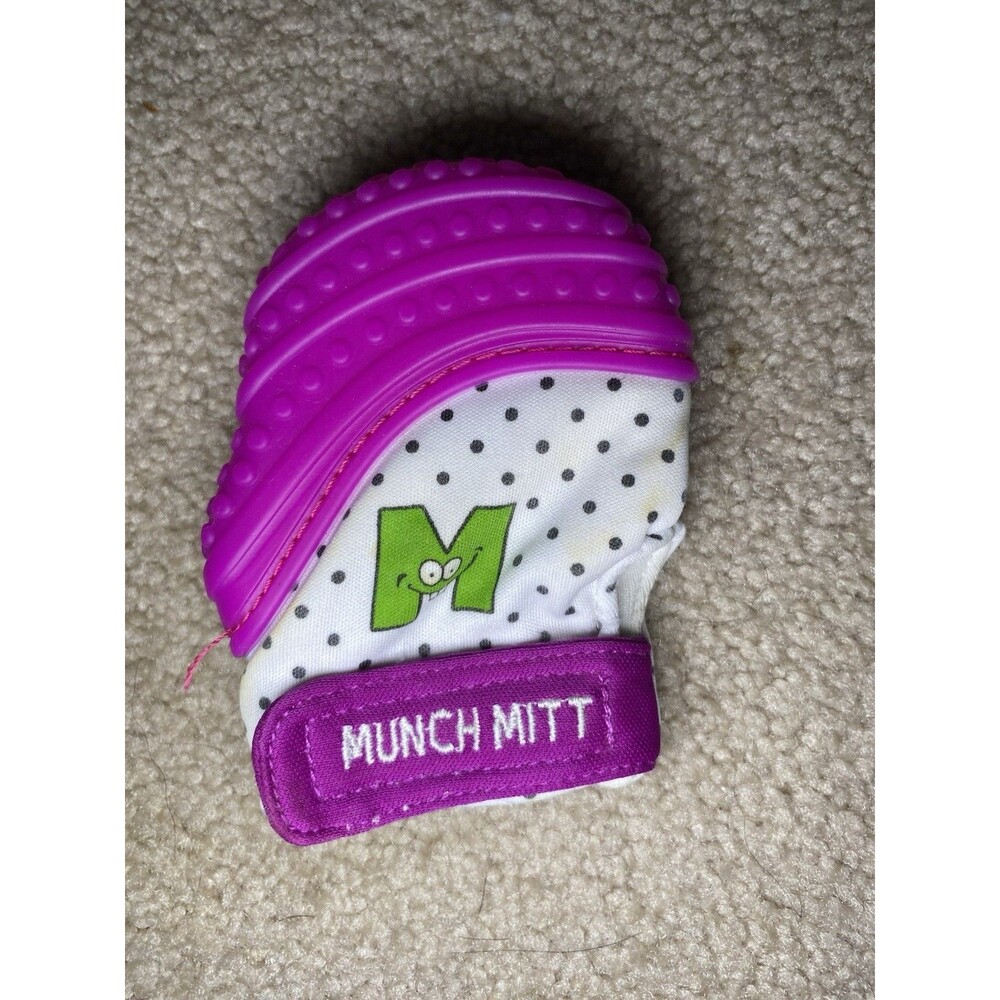 Munch Mitt Baby Teething Mitten Purple Polka Dot Silicone Teether